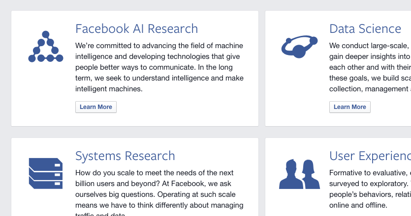 Screenshot from Facebook's Research Page.